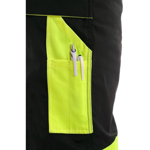 Pánské kalhoty CXS BRIGHTON na kšandy, zkrácené 170-176 cm, černo-žluté