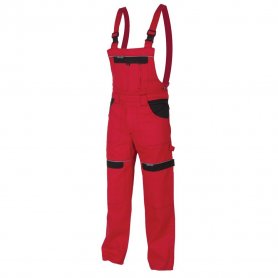 Prodloužené montérkové kalhoty COOL TREND na šle, červeno-černé